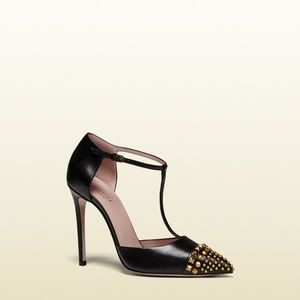 GUCCI 'Malaga' Kid Studded Cap-Toe Pumps in Black